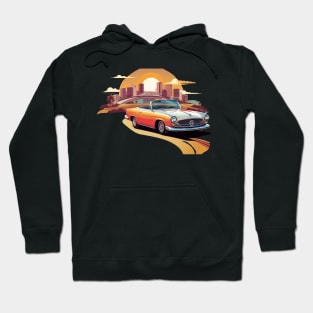 Sunrise Backdrop Brilliance: Retro Car T-Shirt Graphic Design Masterpiece (323) Hoodie